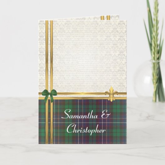 Invitation Tartan vert & or sur damas (Devant)