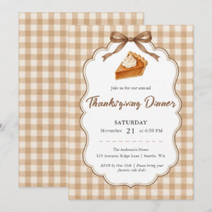 Invitation Tarte au potiron à carreaux beige Cozy pour le dîn