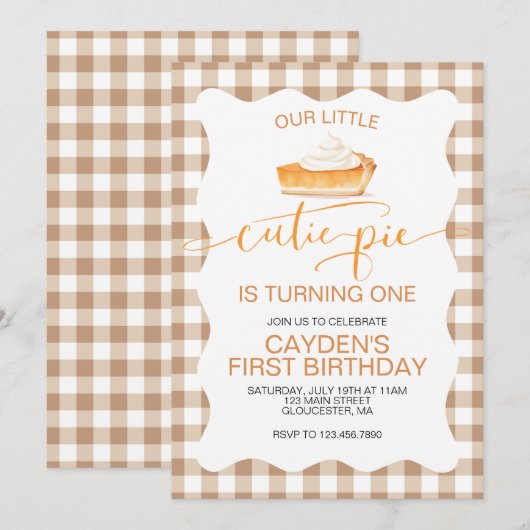Invitation Tarte au potiron Cutie Pie plaid d'automne Premier (Devant / Derrière)