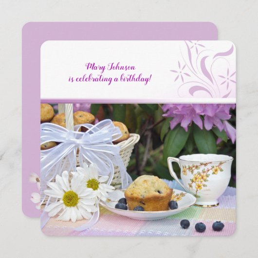 Invitation Tarte aux myrtilles pour brunch d'anniversaire (Devant / Derrière)