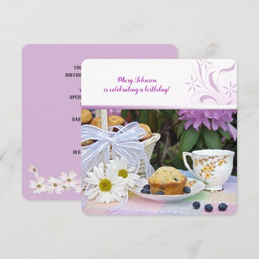 Invitation Tarte aux myrtilles pour un brunch d'anniversaire (Devant / Derrière)