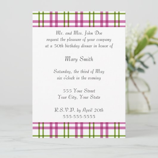 Invitation Tarte rose et verte (Debout devant)