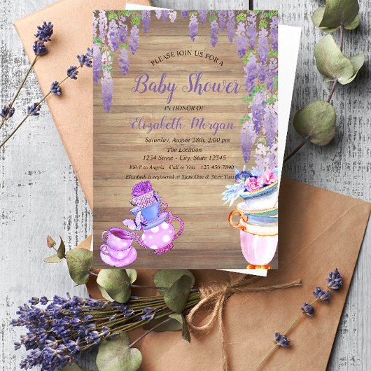 Invitation Tasse à thé Wisteria Baby shower Parties scintilla