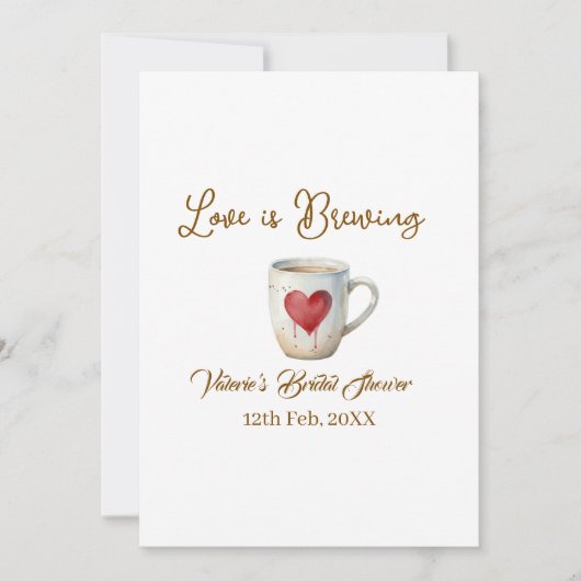 Invitation Tasse de café blanc Love is Brewing coeur mariage (Devant)