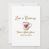 Invitation Tasse de café blanc Love is Brewing coeur mariage (Dos)