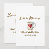 Invitation Tasse de café blanc Love is Brewing coeur mariage (Devant / Derrière)