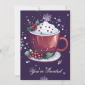 Invitation Tasse de chocolat chaud de Noël Party Violet (Devant)