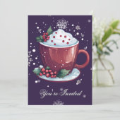 Invitation Tasse de chocolat chaud de Noël Party Violet (Debout devant)