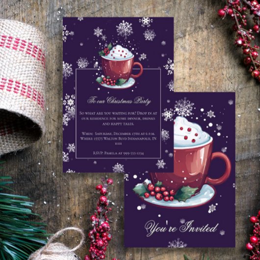 Invitation Tasse de chocolat chaud de Noël Party Violet