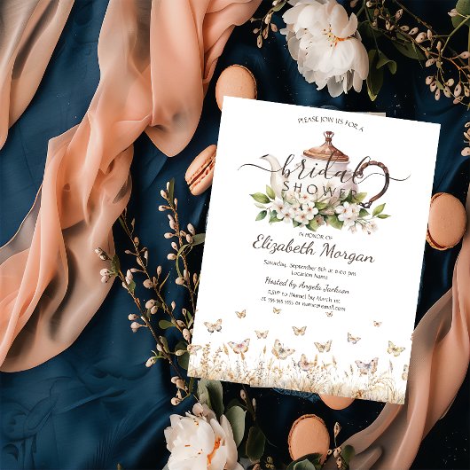Invitation Tasse de thé à l'aquarelle Papillons de pré