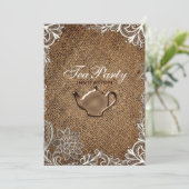 Invitation tasse de thé de la dentelle du pays de burlap (Debout devant)
