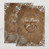 Invitation tasse de thé de la dentelle du pays de burlap (Devant / Derrière)