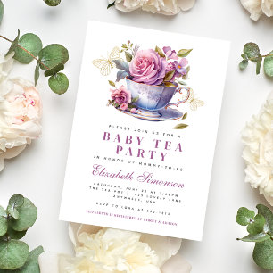 Invitation Tasse de thé floral lavande Baby Tea Party Baby Sh
