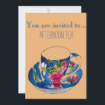 Invitation tasse de thé Vintage l'après-midi ou goûter le mat<br><div class="desc">Un thé de l'après-midi, un thé du matin ou une invitation au thé, mignon, coloré et entièrement personnalisable, convient à tous ceux qui souhaitent prendre un thé de l'après-midi ou du matin. Ce joli dessin est une illustration originale dessinée à la main par l'artiste Sacha Grossel contre un arrière -...</div>