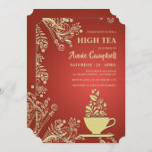 Invitation Tasse d'or d'invitation de thé (Devant / Derrière)