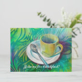 Invitation Tasse et cuillère sur un fond analogue frais (Debout devant)