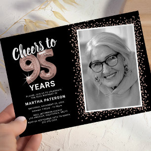 Invitation Tasse noire pour 95 ans Anniversaire Rose Gold