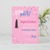 Invitation Tassel & Etoiles Bleu rose Retro Script Grad Party (Debout devant)
