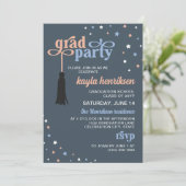 Invitation Tassel & Stars Steel Retro Script Grad Party (Debout devant)