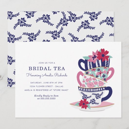 Invitation Tasses à thé à Fête des mariées (Devant / Derrière)