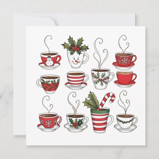 Invitation Tasses à thé drôles pour Noël (Devant)