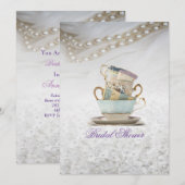 Invitation Tasses à thé en dentelle élégante pour la fête de  (Devant / Derrière)