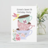 Invitation Tasses à thé sucré 16 Anniversaire (Debout devant)