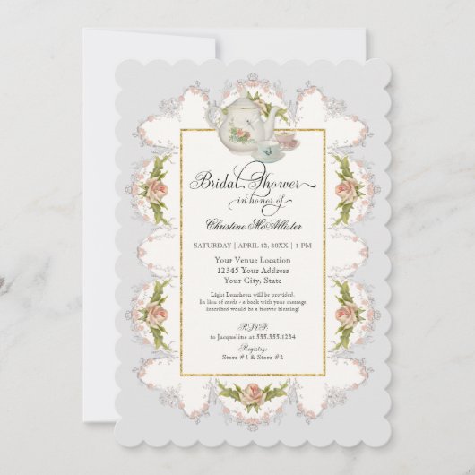 Invitation Tasses de thé de la théière n de thé de roses de (Devant)