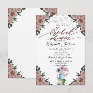 Invitation Tasses de thé Fleurs Guirlandes Lumineuses Shower