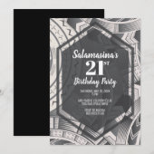 Invitation Tatau noir et blanc diamant (Devant / Derrière)