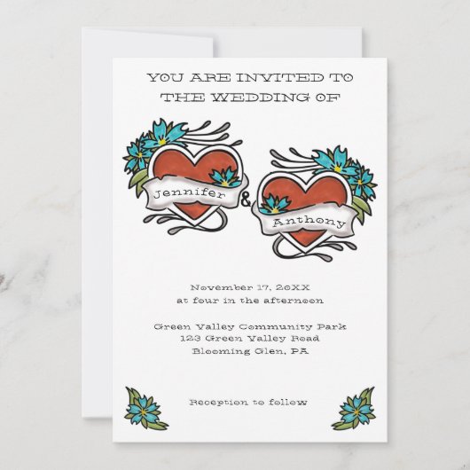 Invitation Tatouage Coeurs Tatouage Mariage graphique (Devant)