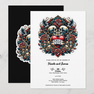 Invitation Tatouage de mariage coeur squelette d'amour vrai