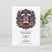 Invitation Tatouage de mariage cœur squelette du véritable am (Debout devant)