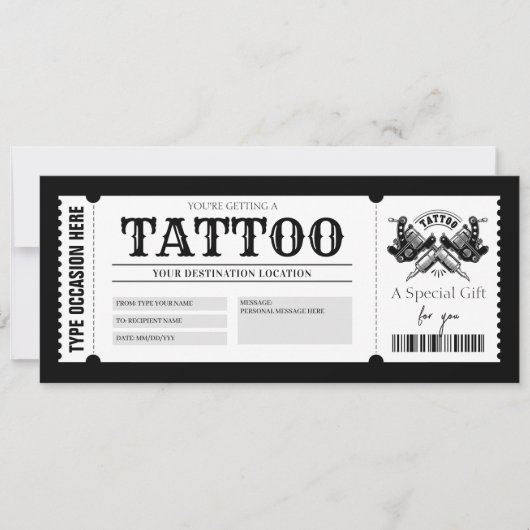 Invitation Tatouage ÉDITABLE Bon Cadeau de Tatouage (Devant)