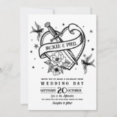 Invitation Tatouage mariage Traditionnel Rocher Doses Coeurs (Devant)
