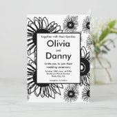 Invitation Tatouage tournesol floral noir blanc Mariage de ta (Debout devant)