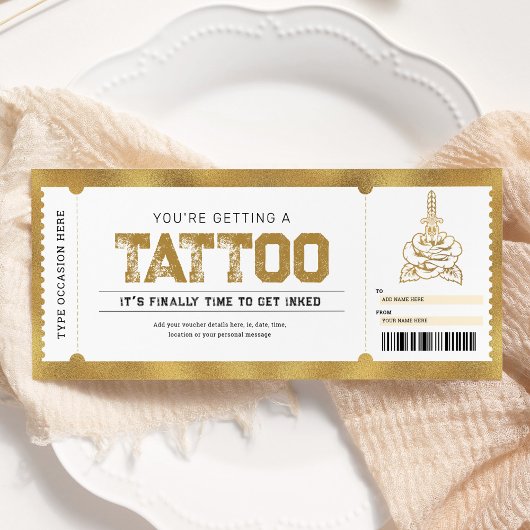 Invitation Tattoo Get Inked Gold Gift Ticket Bon de Réduction