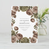 Invitation Taupe and Olive Green Watercolor Floral Wedding (Debout devant)