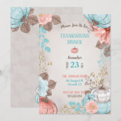 Invitation Taupe Aqua Corail Citrouille Dinde (Devant / Derrière)