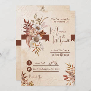 Invitation Taupe Automne Moderne Aquarelle Terracotta Mariage