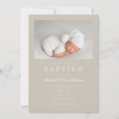 Invitation Taupe Beige Photo moderne Baptême (Devant)