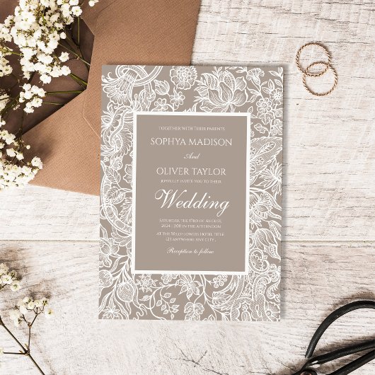 Invitation Taupe Beige Taupe Chaud Fleur sauvage