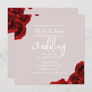 Invitation Taupe Bleu Rouge Aquarelle Rose Mariage moderne
