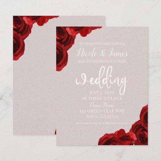 Invitation Taupe Bleu Rouge Aquarelle Rose Mariage moderne (Devant / Derrière)