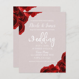 Invitation Taupe Bleu Rouge Aquarelle Rose Mariage moderne