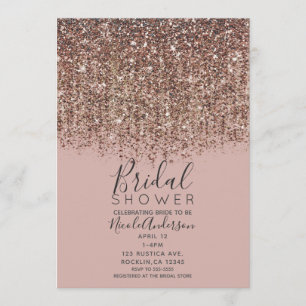 Invitation Taupe Blush Rose Bronze Or Doré Pailleté Mariage