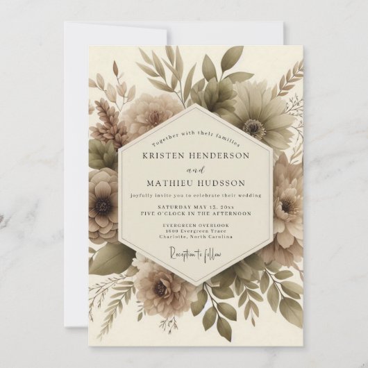 Invitation Taupe Botanical Autumn Romance Wedding (Devant)