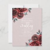 Invitation Taupe Bourgogne Aquarelle Rose Mariage verte (Devant)