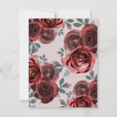 Invitation Taupe Bourgogne Aquarelle Rose Mariage verte (Dos)