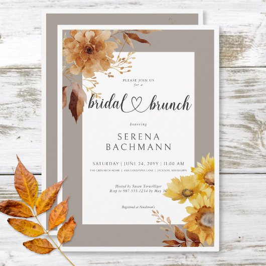 Invitation Taupe de tournesol d'automne rustique Brunch nupti